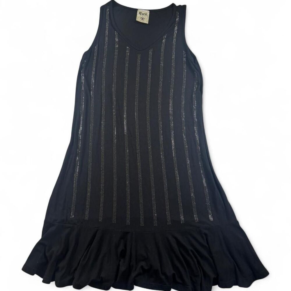 Vocal USA Women’s Black Studded Tank Dress Ruffle Hem Size Small